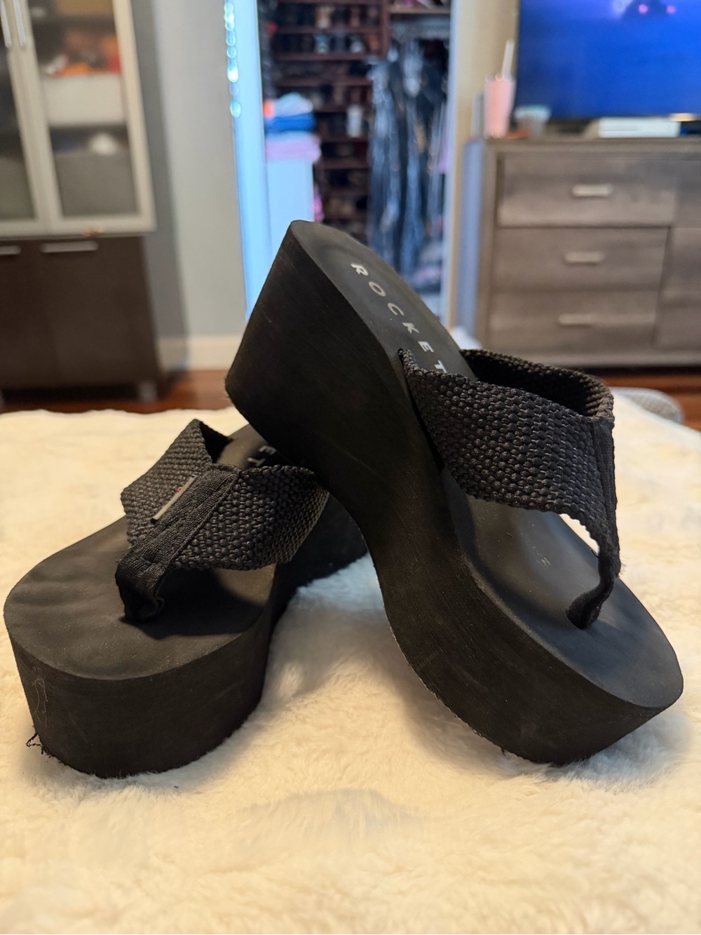 Black Platform Flip Flop Sandals - Women's
